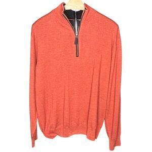 Orvis 100% Merino Wool Quarter zip pullover brown leather suede pull Mens M